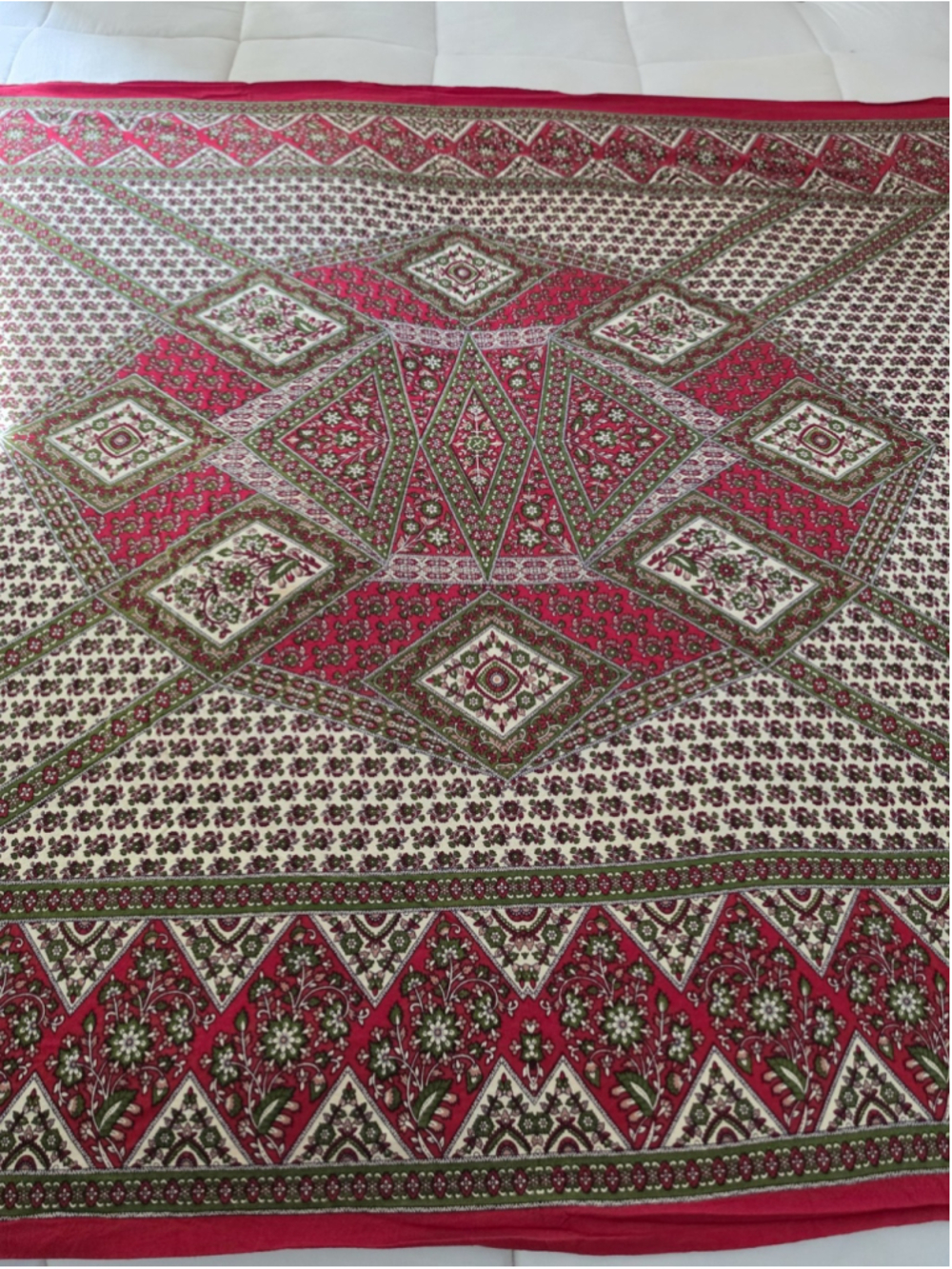 Sunshine Joy Indian Hand Block Print Cotton Tapestry Bedspread Red Green Boho